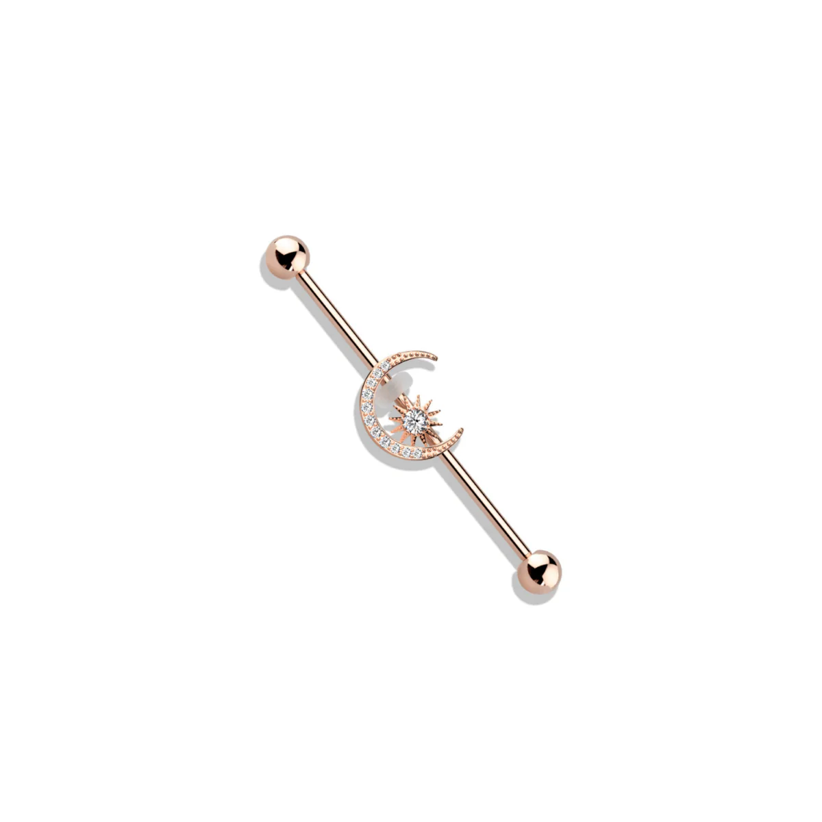 CZ Paved Moon & Star Industrial Barbell - Image 3