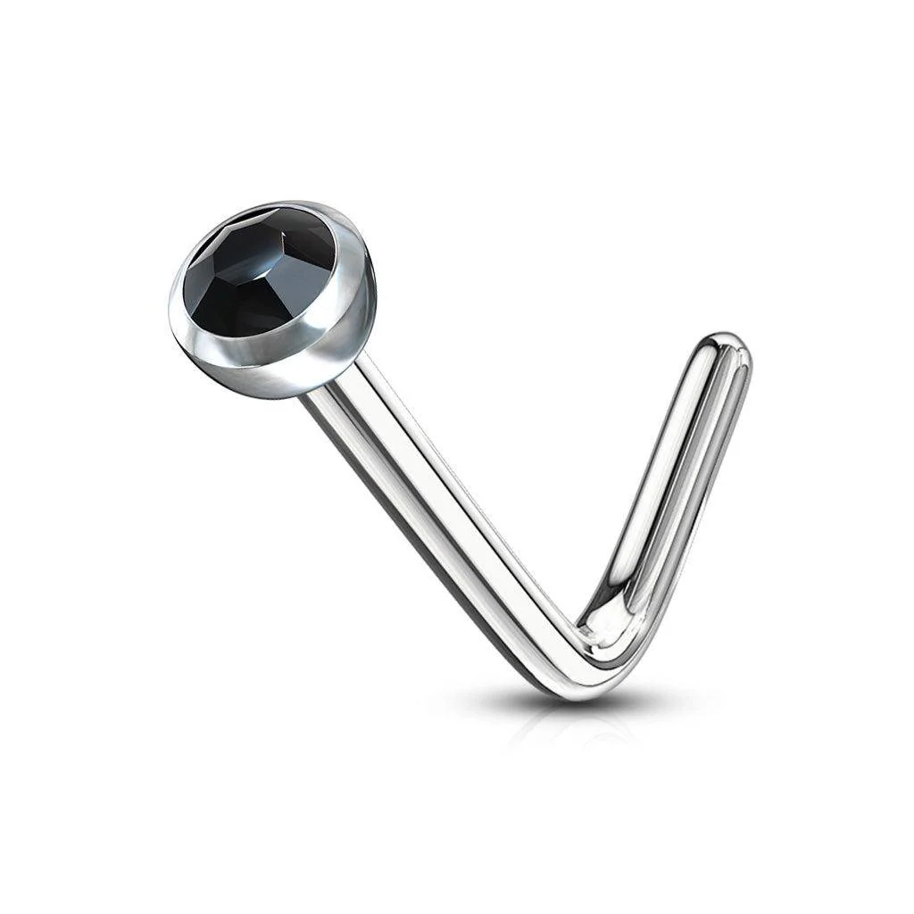 L Shaped Nose Stud with Deep Set Gem - Image 9